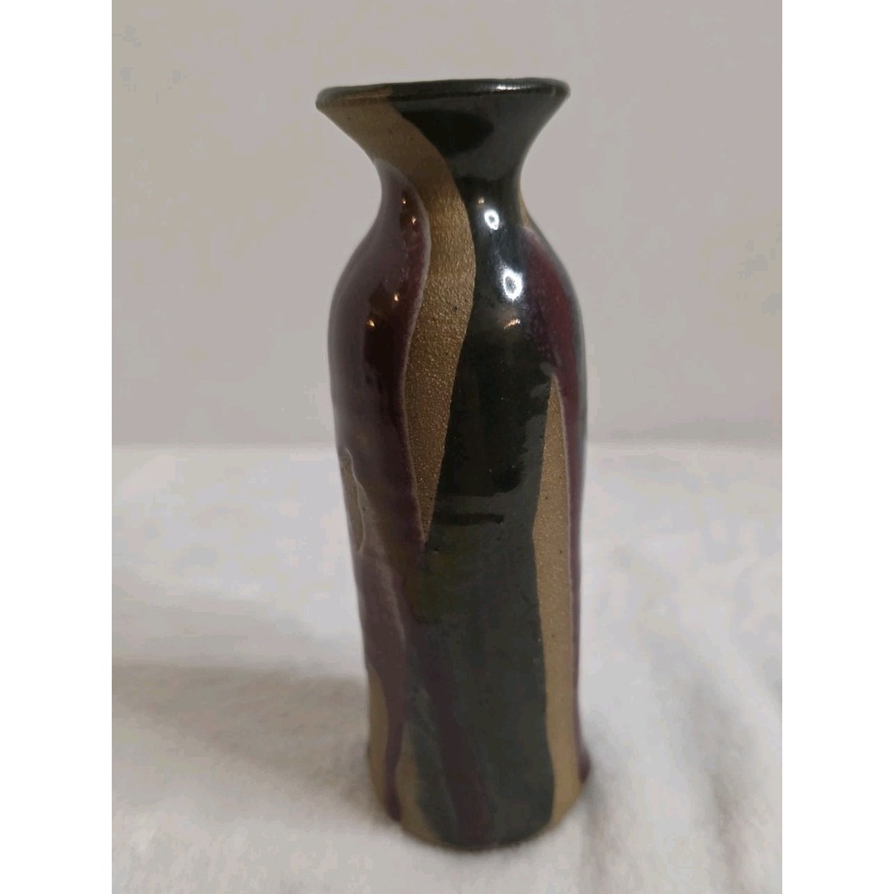 Vintage Signed Art Pottery MCM Drip Glaze Bud Vase 6"